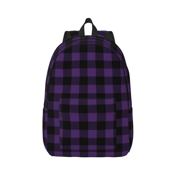 Balery Purple Black Plaid Vintage Canvas Backpack for Men and Women - Large Capacity, Durable Travel Laptop Bag for School, Work, Hiking, and Outdoor Activities