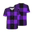 thumbnail image 1 of Balery Purple Buffalo Plaid Baseball Jersey for Men Casual Button Down Shirts Short Sleeve Active Team Sports Uniform-Large, 1 of 9