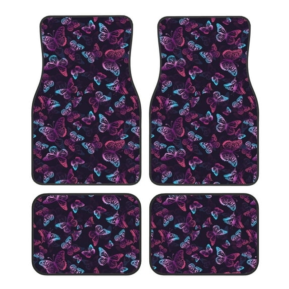 Balery Purple Butterfly Pattern 4-Piece Floor Mats, Heavy-Duty Rubber Liners, Anti-Slip Design, All-Season Automotive Protection, Vehicles, Cars, Trucks, and SUVs