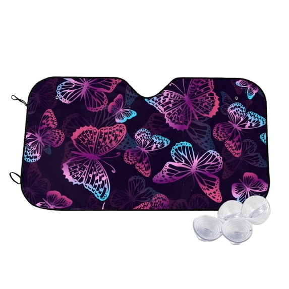 Balery Purple Butterfly Print Car Windshield Sun Shade,Windshield Sunshade for Car Pickup Truck SUV Accessories-Small