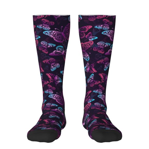 Balery Purple Butterfly Printed Novelty Socks Men's Women's Crew Socks Sports Socks Knee High Socks Cotton Socks Quirky and Cool Socks