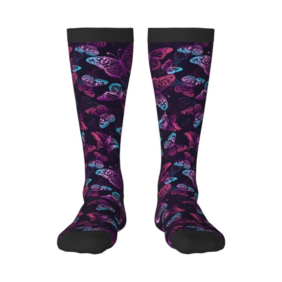 Balery Purple Butterfly Printed Novelty Socks Men's Women's Crew Socks Sports Socks Knee High Socks Cotton Socks Quirky and Cool Socks