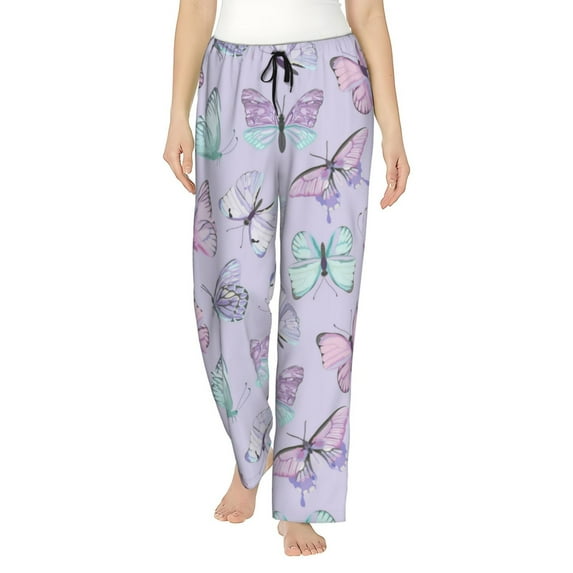 Balery Purple Butterfly print Women's Pajama Pants,Ultra Lightweight Pjs,Lounge Pant-Small