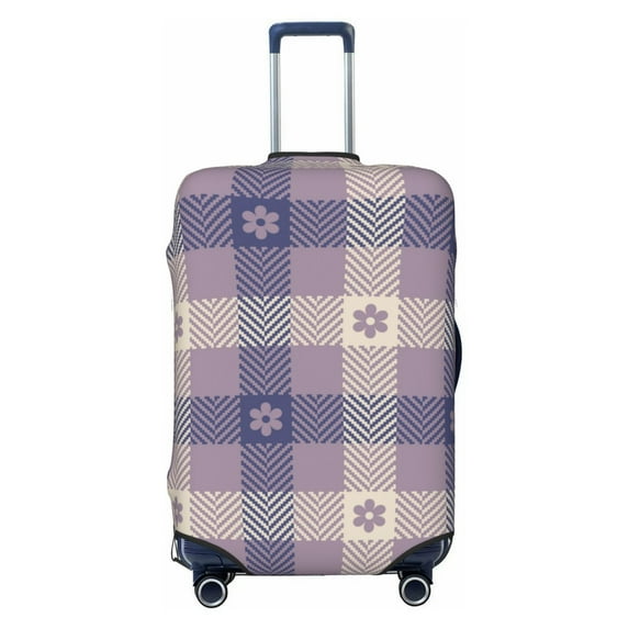 Balery Purple Floral Gingham Check Plaid Luggage Cover Protector, Scratch And Dirt Resistant, Fits 18-32 Inch Luggage - Small