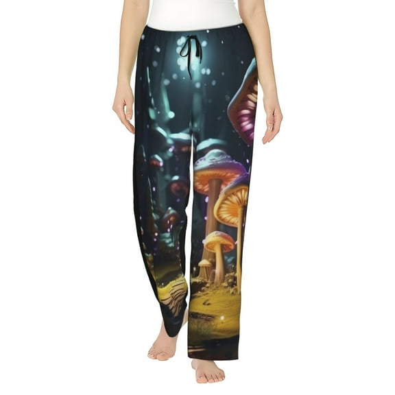 Balery Purple Glowing Mushroom print Women's Pajama Pants,Ultra Lightweight Pjs,Lounge Pant-XX-Large