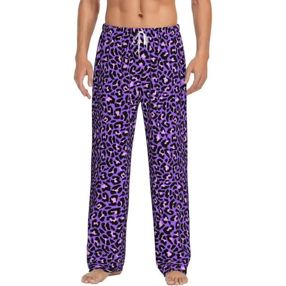 Balery Purple Leopard print Men's Pajama Pants,Ultra Lightweight Pjs,Lounge Pant-X-Large