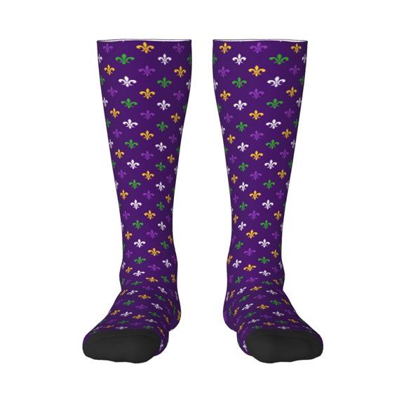 Balery Purple Mardi Gras Fun Novelty Socks Men'S Women'S Crew Socks Funny Crazy Novelty Socks Quirky And Cool Socks