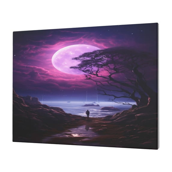 Balery Purple Moon Tree Night Sky Pattern Canvas Decorative Picture – 30x40in Premium Wall Art, Modern Canvas Print for Home Decor（Horizontal）
