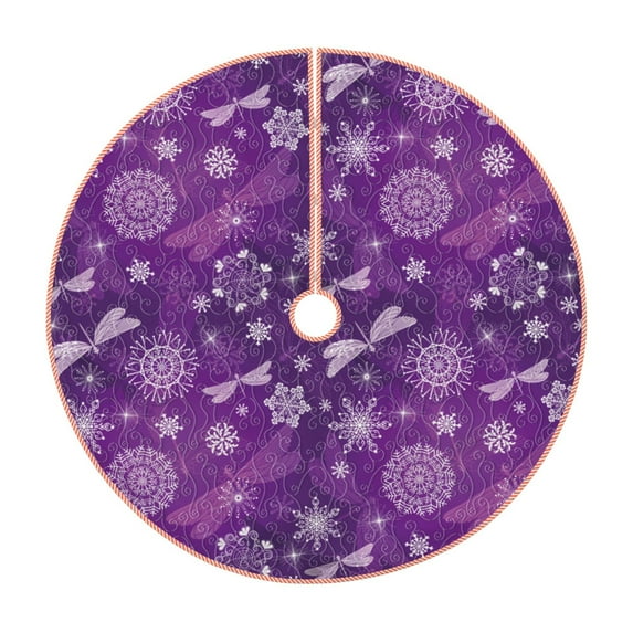 Balery Purple Snowflakes Printed Christmas Tree Skirt , Merry Christmas Party Christmas Tree Decoration,Adjustable Tree Skirt-36"