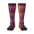 thumbnail image 1 of Balery Purple Yellow Buffalo Plaid Printed Novelty Socks Men's Women's Crew Socks Sports Socks Knee High Socks Cotton Socks Quirky and Cool Socks, 1 of 9