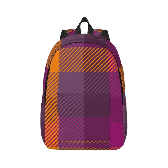 Balery Purple Yellow Buffalo Plaid Vintage Canvas Backpack for Men and Women - Large Capacity, Durable Travel Laptop Bag for School, Work, Hiking, and Outdoor Activities