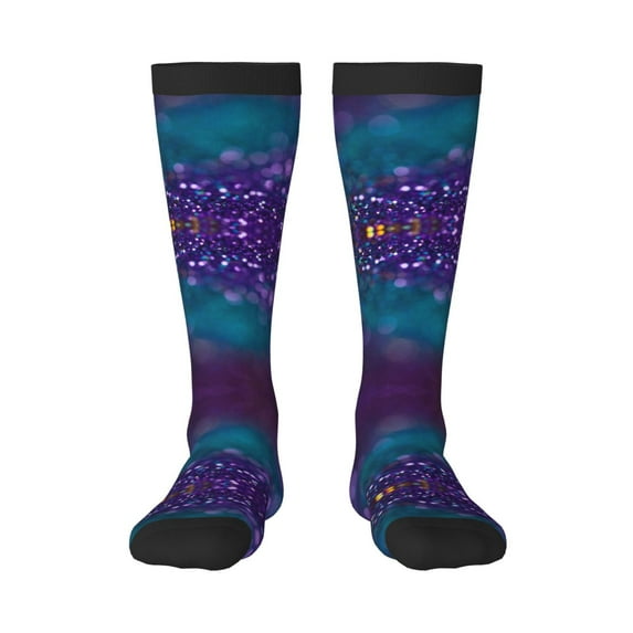 Balery Purple and Green Glitter Printed Novelty Socks Men's Women's Crew Socks Sports Socks Knee High Socks Cotton Socks Quirky and Cool Socks