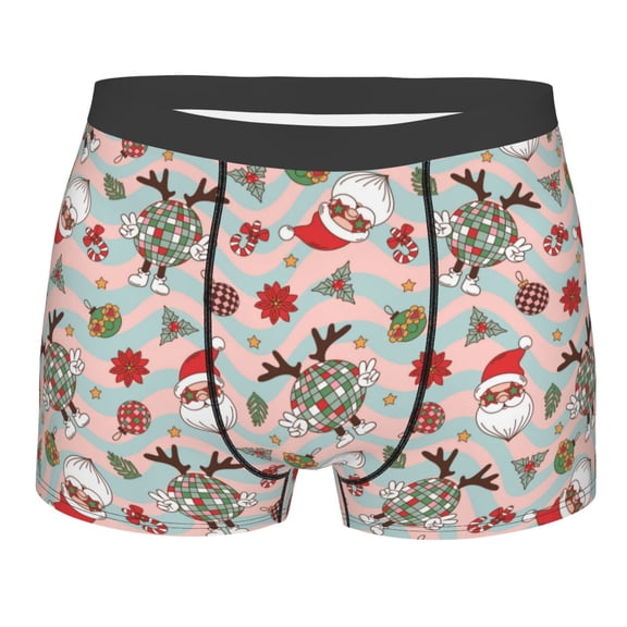 Balery Quirky Santa Reindeer Retro Wave Men's Boxer Briefs, Soft and Breathable Cotton Underwear with nylon Waistband-Large