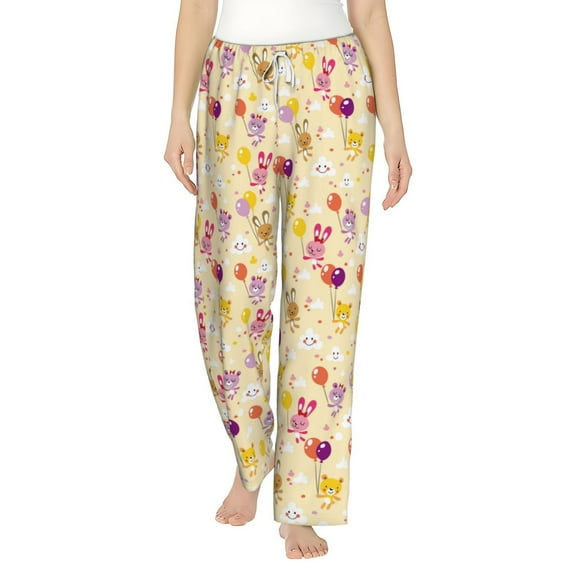 Balery Rabbit And Balloon print Women's Pajama Pants,Ultra Lightweight Pjs,Lounge Pant-Large