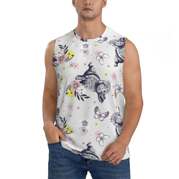 Balery Rabbit And Butterfly Men's Sleeveless Muscle Shirts Workout Tank Top, Moisture Wicking, Odor Protection-X-Large