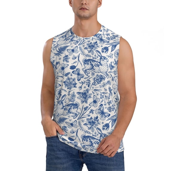 Balery Rabbit And Butterfly Men's Sleeveless Muscle Shirts Workout Tank Top, Moisture Wicking, Odor Protection-