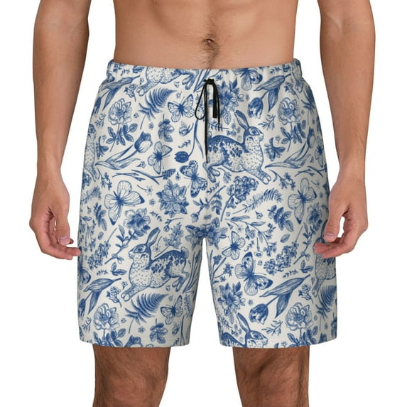Balery Rabbit And Butterfly Mens Swim Trunks Swim Shorts for Men Quick Dry Inseam Beach Shorts with Compression Liner Pocket-Large