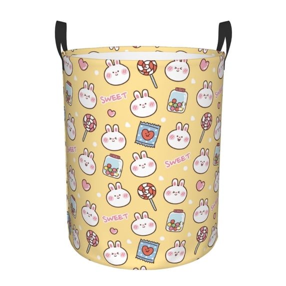 Balery Rabbit And Candy Round Laundry Basket with Handles Waterproof Freestanding Laundry Hamper for Clothes Toys in the Dorm and Family-