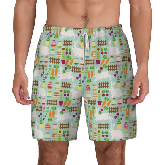 Balery Rabbit And Carrot Mens Swim Trunks Swim Shorts for Men Quick Dry Inseam Beach Shorts with Compression Liner Pocket-Large