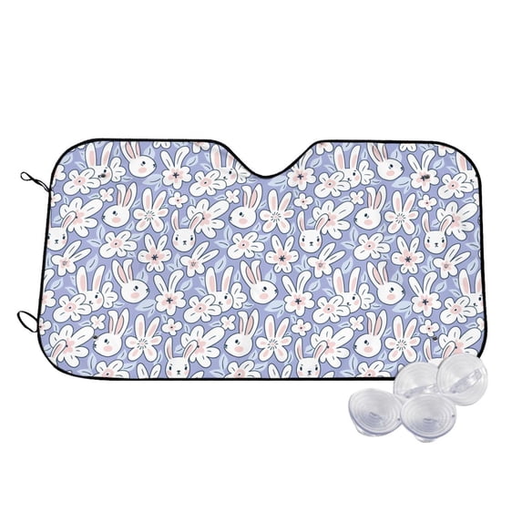Balery Rabbit And Floral Print Car Windshield Sun Shade,Windshield Sunshade for Car Pickup Truck SUV Accessories-