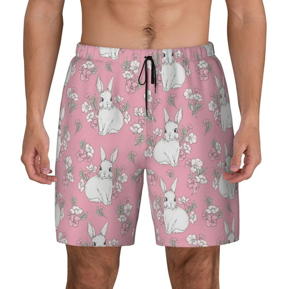 Balery Rabbit And Flower Mens Swim Trunks Swim Shorts for Men Quick Dry Inseam Beach Shorts with Compression Liner Pocket-XX-Large