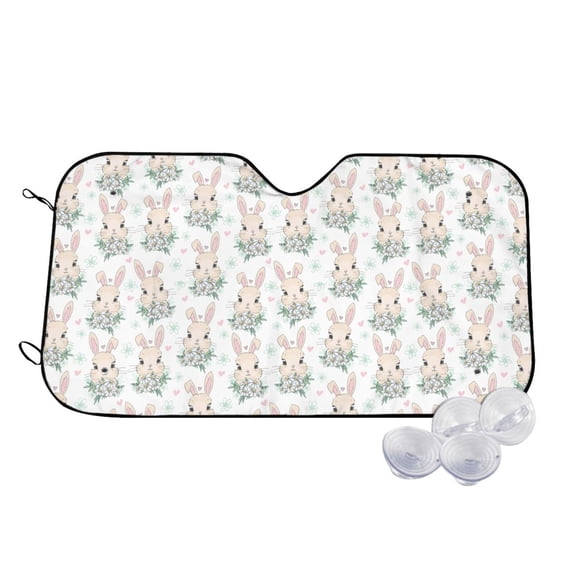 Balery Rabbit And Flower Print Car Windshield Sun Shade,Windshield Sunshade for Car Pickup Truck SUV Accessories-Small