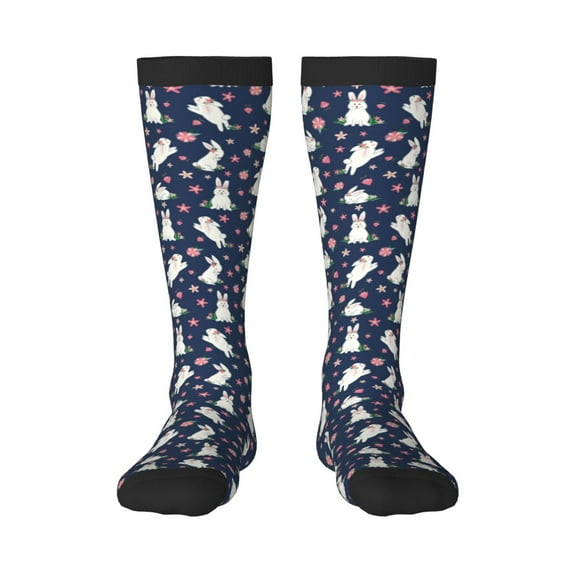 Balery Rabbit And Flower Printed Novelty Socks Men's Women's Crew Socks Sports Socks Knee High Socks Cotton Socks Quirky and Cool Socks