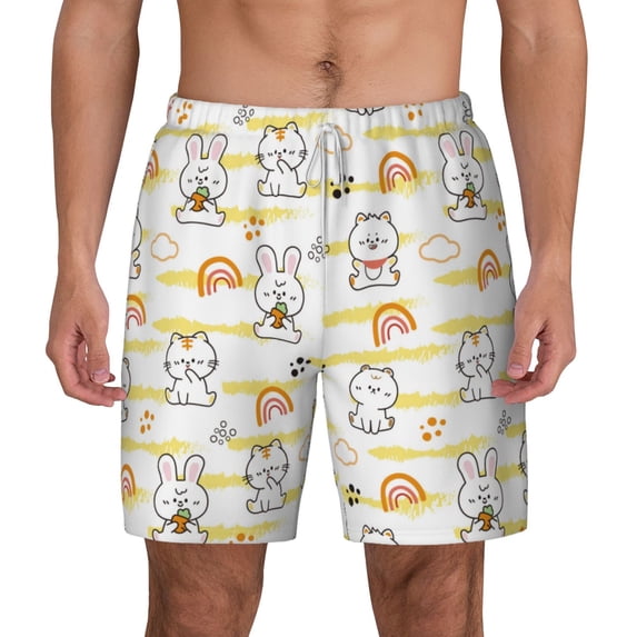 Balery Rabbit And Milk Tea Mens Swim Trunks Swim Shorts for Men Quick Dry Inseam Beach Shorts with Compression Liner Pocket-XX-Large