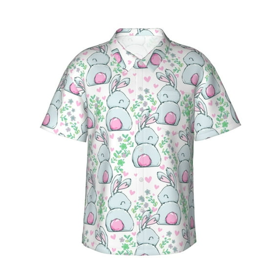 Balery Rabbit Back View Print Men's Hawaiian Shirts Short Sleeve Beach Shirt Relaxed Fit Vacation Button Down Shirts-Small