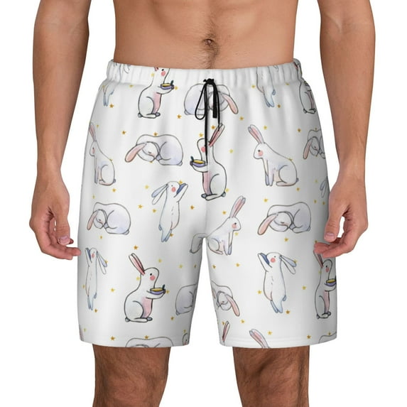 Balery Rabbit Eating Mens Swim Trunks Swim Shorts for Men Quick Dry Inseam Beach Shorts with Compression Liner Pocket-Medium