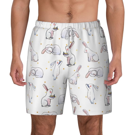 Balery Rabbit Eating Mens Swim Trunks Swim Shorts for Men Quick Dry Inseam Beach Shorts with Compression Liner Pocket-Small