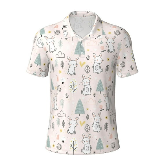 Balery Rabbit Forest Printed Men’s Short Sleeve Polo Shirt, Midweight Men's Shirt,Golf Polo shirts -