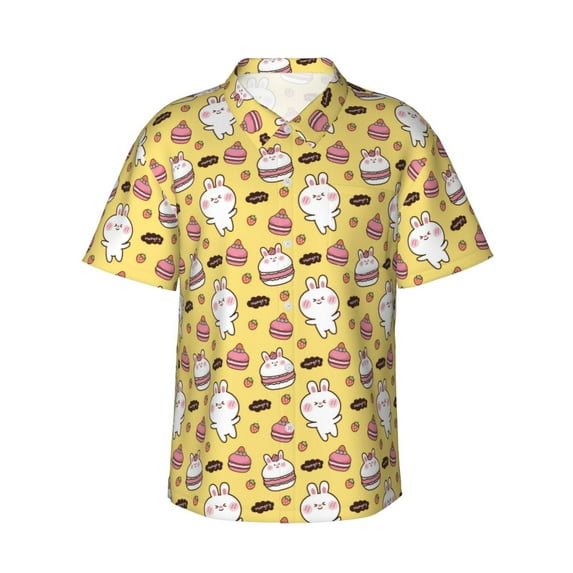 Balery Rabbit Hunger Print Men's Hawaiian Shirts Short Sleeve Beach Shirt Relaxed Fit Vacation Button Down Shirts-XX-Large