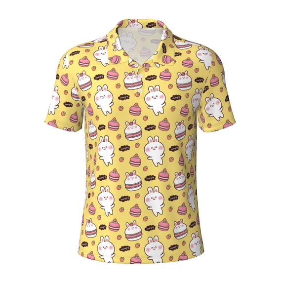 Balery Rabbit Hunger Printed Men’s Short Sleeve Polo Shirt, Midweight Men's Shirt,Golf Polo shirts -Small