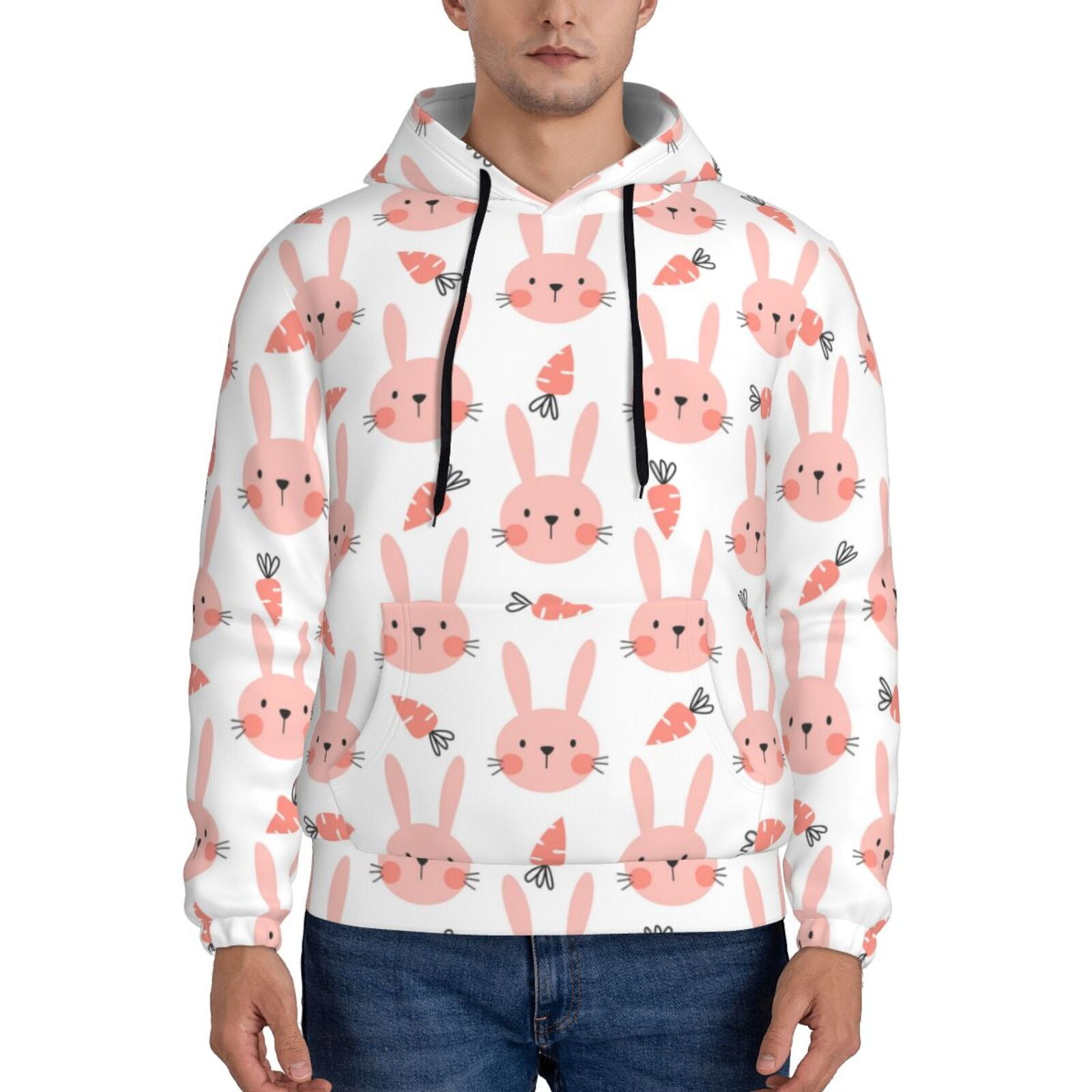 Balery Rabbit Is And Carrots Pattern Mens Hoodie Kangaroo Pocket Hoodie