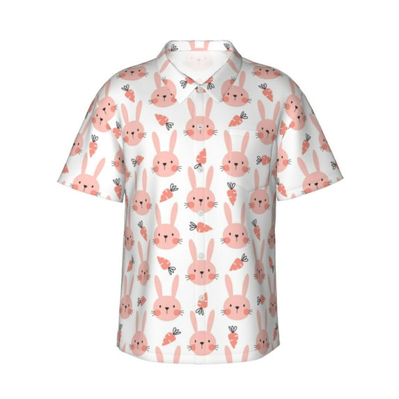 Balery Rabbit Is And Carrots Print Men's Hawaiian Shirts Short Sleeve Beach Shirt Relaxed Fit Vacation Button Down Shirts-3X-Large