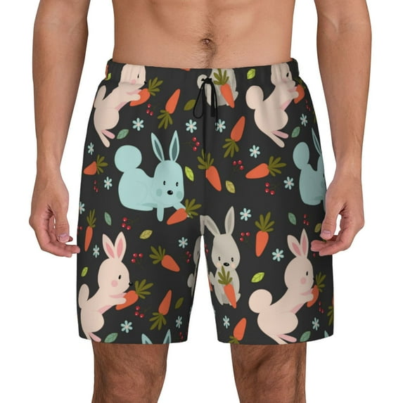 Balery Rabbit Is Eating Carrots Mens Swim Trunks Swim Shorts for Men Quick Dry Inseam Beach Shorts with Compression Liner Pocket-Medium
