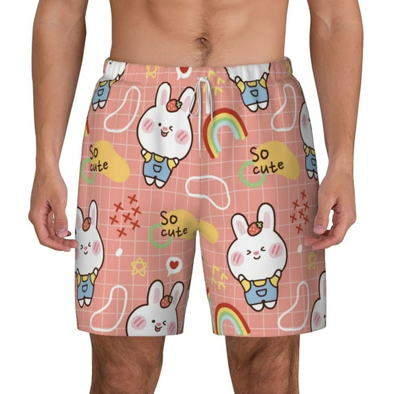Balery Rabbit So Cute Mens Swim Trunks Swim Shorts for Men Quick Dry Inseam Beach Shorts with Compression Liner Pocket-Large