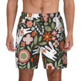thumbnail image 1 of Balery Rabbits on Floral Mens Swim Trunks Swim Shorts for Men Quick Dry Inseam Beach Shorts with Compression Liner Pocket-Small, 1 of 9
