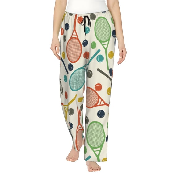 Balery Racket and Tennis Ball print Women's Pajama Pants,Ultra Lightweight Pjs,Lounge Pant-Small