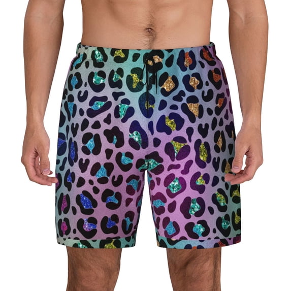 Balery Rainbow Animal Skin Mens Swim Trunks Swim Shorts for Men Quick Dry Inseam Beach Shorts with Compression Liner Pocket-Small