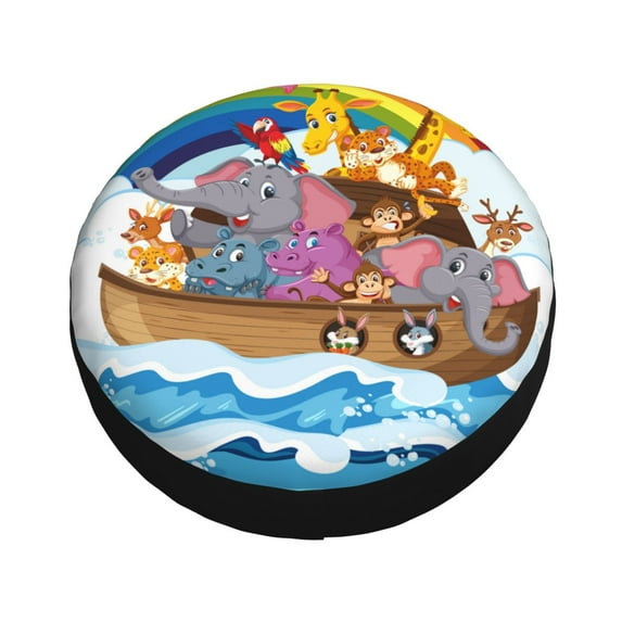 Balery Rainbow Animals on Noah's Ark Tire Covers - Tough Tire Wheel Protector for Truck, SUV, Trailer, Camper, RV -17 inch
