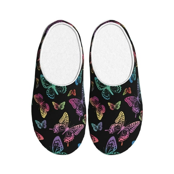 Balery Rainbow Butterflies Pattern Women's Fuzzy Memory Foam Slippers Fluffy Winter House Shoes Indoor and Outdoor-35/36