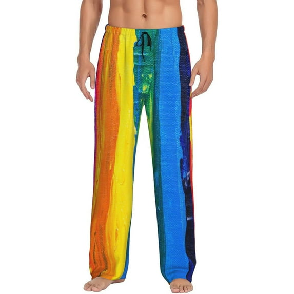 Balery Rainbow Colored print Men's Pajama Pants,Ultra Lightweight Pjs,Lounge Pant-Large