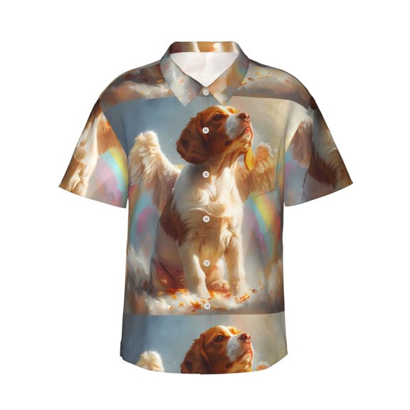 Balery Rainbow English Cocker Spaniel Print Men's Hawaiian Shirts Short Sleeve Beach Shirt Relaxed Fit Vacation Button Down Shirts-Small