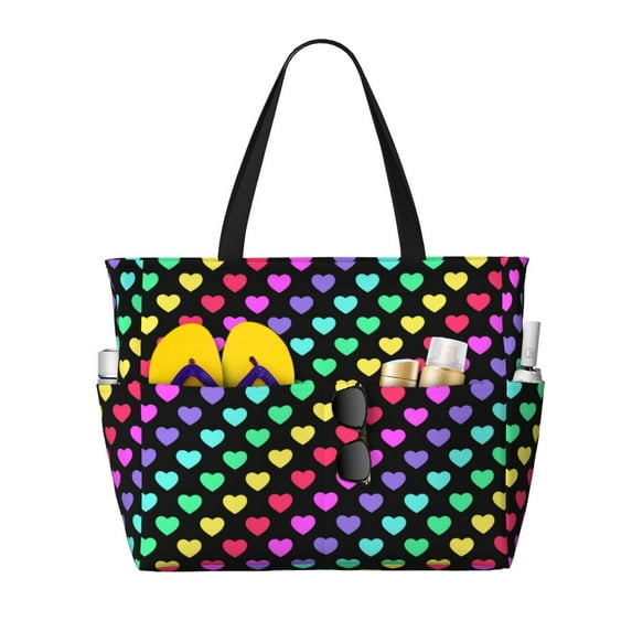 Balery Rainbow Hearts Beach Travel Bag - Water-Resistant, Large Capacity Lightweight Tote with 7 Pockets for Women and Men - Perfect for Beach, Pool, Gym, and Travel