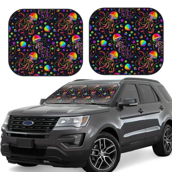Balery Rainbow Jellyfishes Sun Shield 2 Pack For Car Front Windows Foldable Sun Visor Protector Blocks Max Uv Rays And Keeps Your Vehicle Cool For Most Sedans Suv Truck