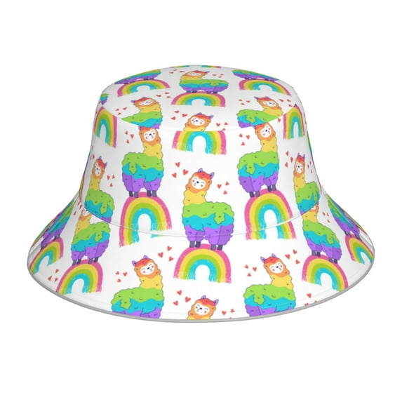 Balery Rainbow Llama Sun Hats for Men Women Bucket Hat UPF 50+ Buckey Hat Boonie Hat Foldable UV Protection Hiking Beach Fishing Summer