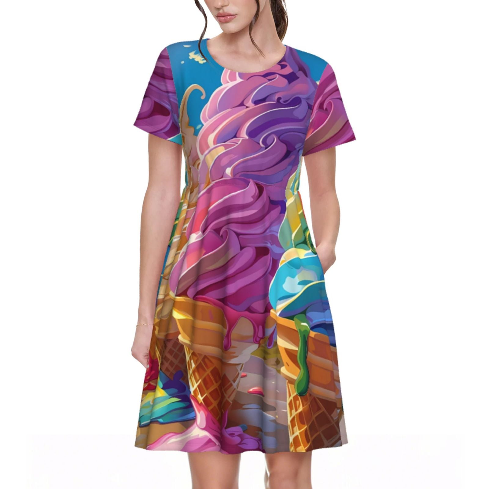 Round Sleeve Dress in Ice Print - 1630908