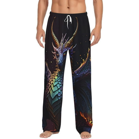 Balery Rainbow Wings Majestic Dragon print Men's Pajama Pants,Ultra Lightweight Pjs,Lounge Pant-Small